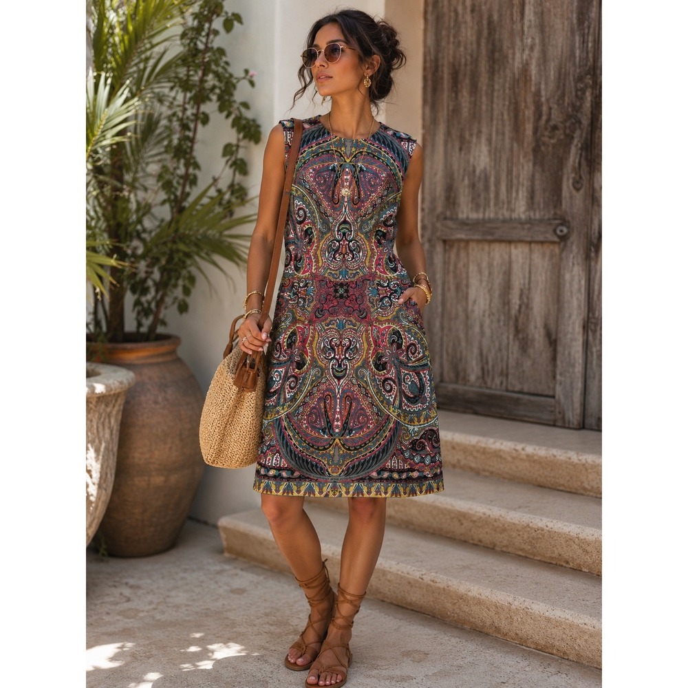 Nanette Lepore 100% Silk Paisley Sheath Dress Women's 8 Boho Luxe Resort Chic